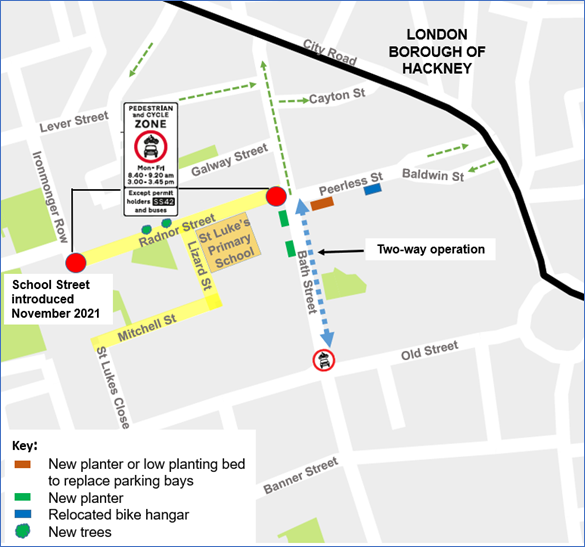 Map showing proposed traffic flow for Bath Street and Peerless Street